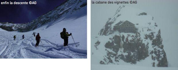 Descente en ski vers la Cabane des Vignettes