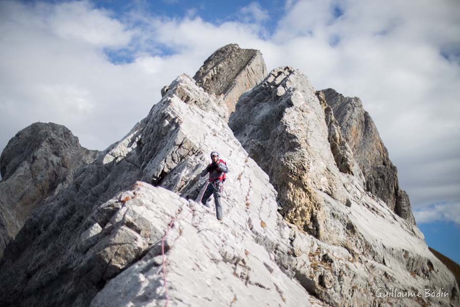 Matthieu Esnault sur l'arête sud-ouest de la Pointe des Verts